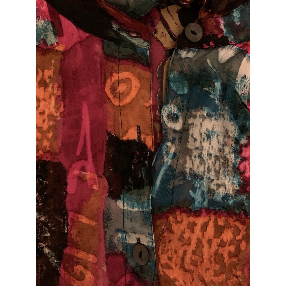 Chicos Size 3 Womens XL Top Patchwork Silk Rayon Button Collared Please Read - Picture 7 of 7